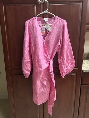 Tommy Bahama Pink Linen Wrap Blouse Dress